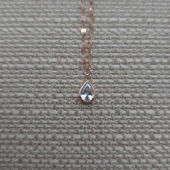 16 Inch Rose Gold Over Sterling Silver Pear Glass Gem Necklace A1631 - Picture 3 of 6